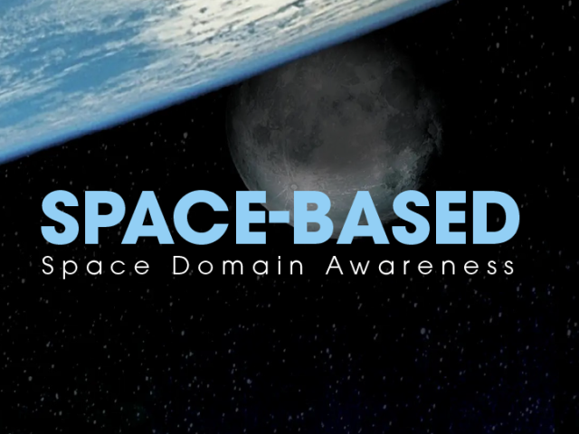 Space themed graphic showing Earth and the Moon with text reading Space Based Space Domain Awareness